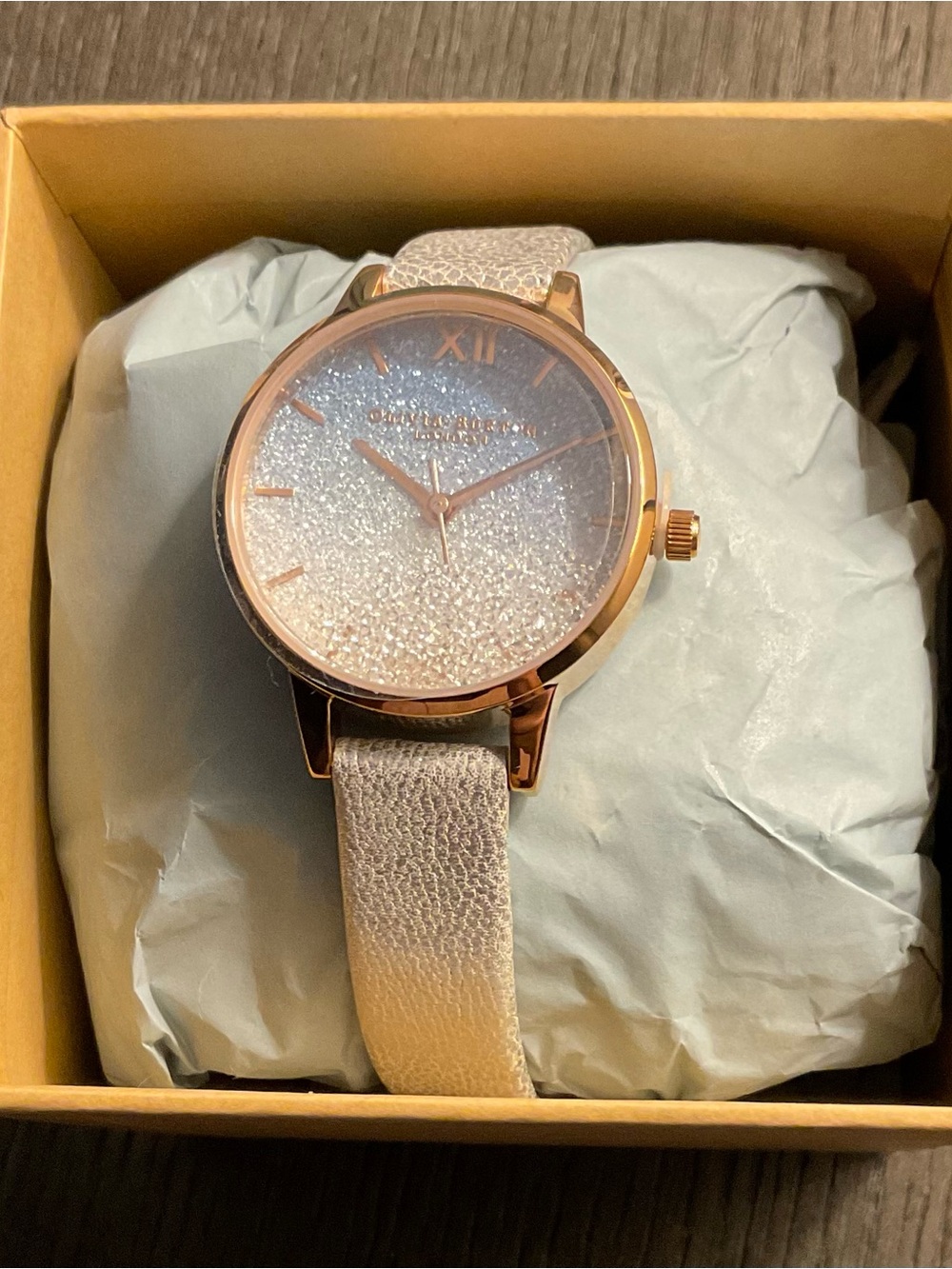 OLIVIA BURTON Rose Gold Case with Blush-Peach Glitter Dial Watch